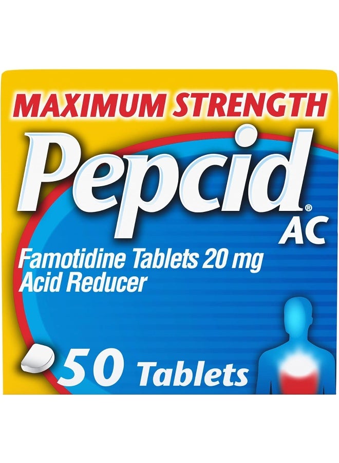 Pepcid AC Maximum Strength, 20 mg Famotidine for Heartburn Prevention & Relief, 50 Ct - Image 1